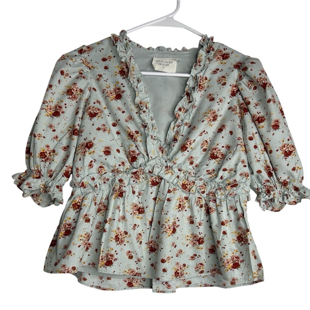 Tuckernuck Hyacinth House Floral Ruffle Blouse Romantic Peplum, Spring Stlyle XS